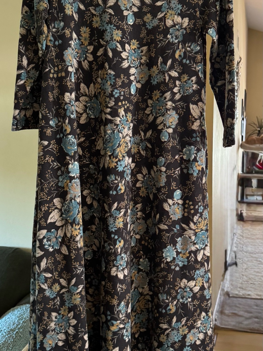 NATURAL LIFE Black Midi Dress with Teal and Cream Floral Print
